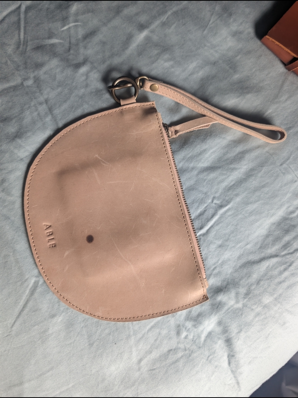 Able Blush Leather Half-Moon Pouch with Embossed Logo